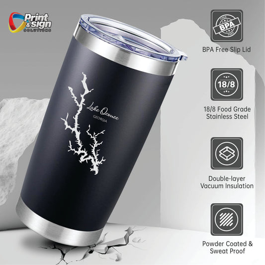 Lake Oconee Laser Engraved 20oz Tumbler Insulated Travel Mug with Lid