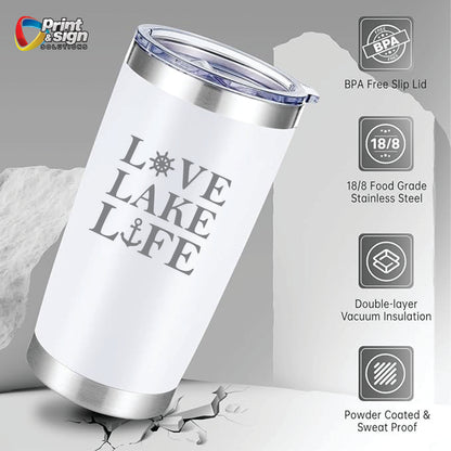 Love Lake Life Laser Engraved Tumbler Insulated Travel Mug