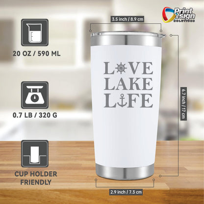 Love Lake Life Laser Engraved Tumbler Insulated Travel Mug