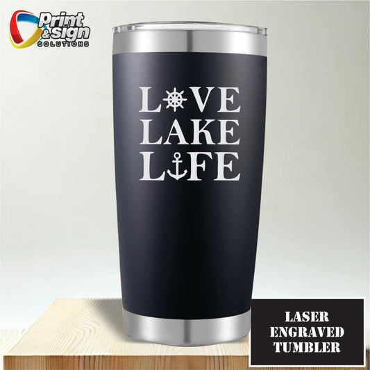 Love Lake Life Laser Engraved Tumbler Insulated Travel Mug