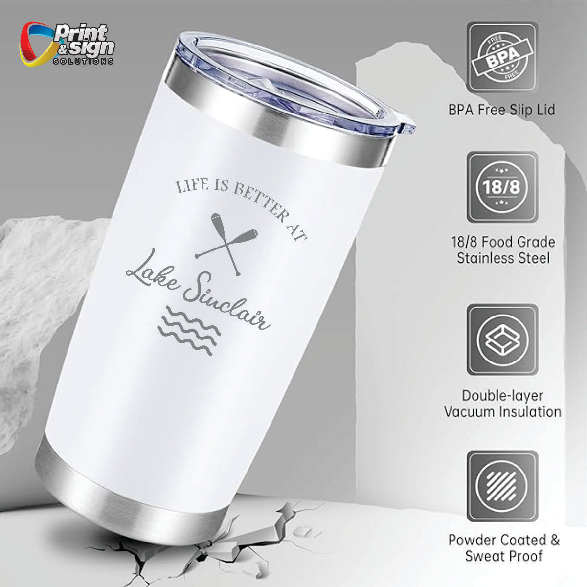 Lake Sinclair Laser Engraved Tumbler Insulated Travel Mug