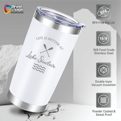 Lake Sinclair Laser Engraved Tumbler Insulated Travel Mug