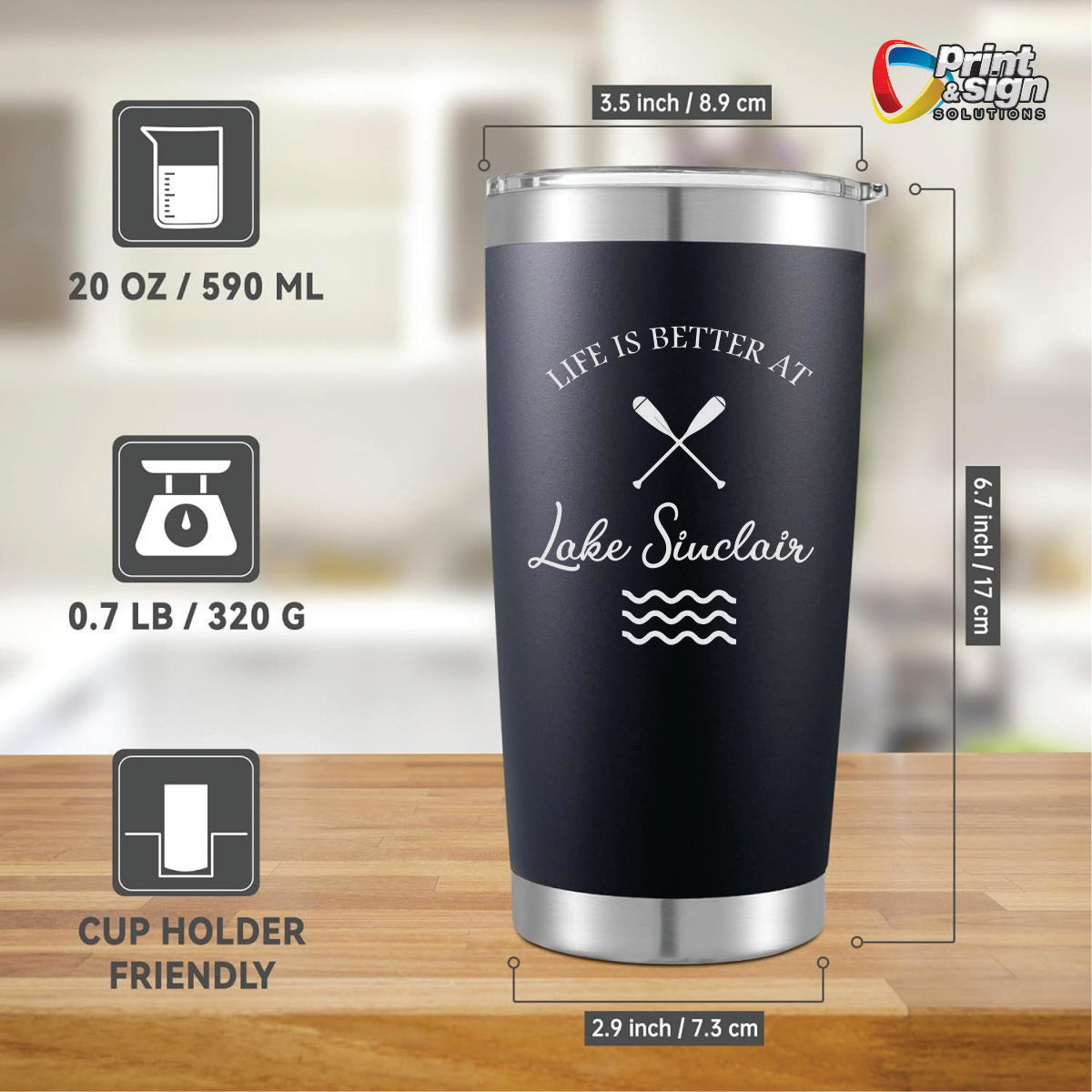 Lake Sinclair Laser Engraved Tumbler Insulated Travel Mug
