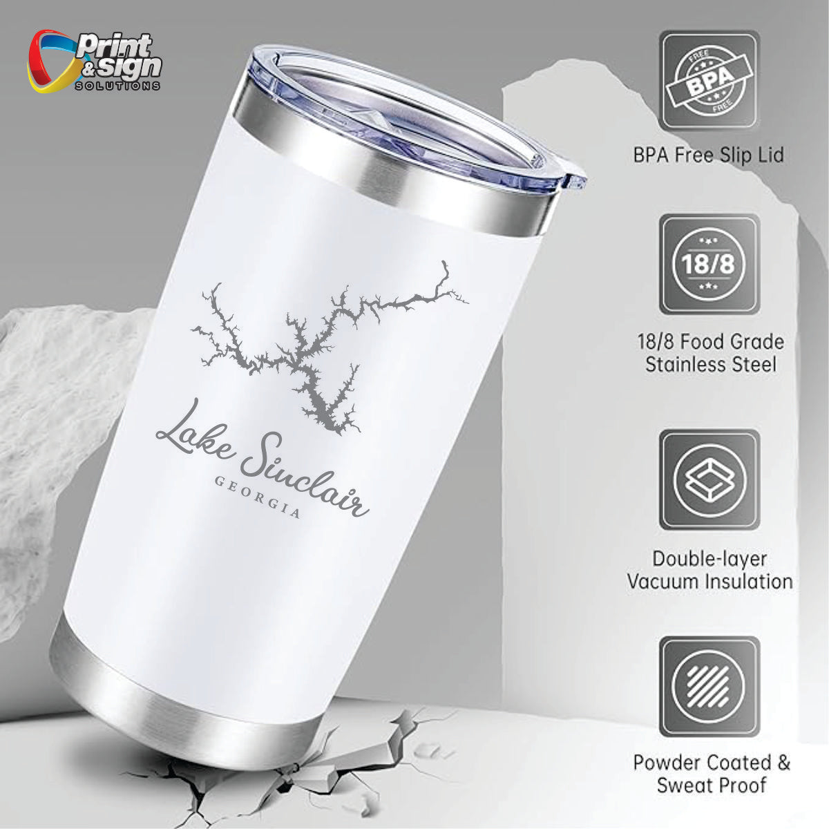 Lake Sinclair Laser Engraved Tumbler Insulated Travel Mug – Print