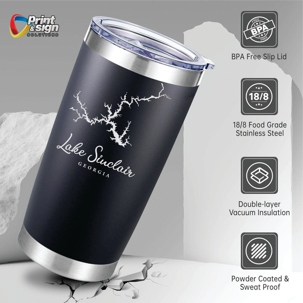 Lake Sinclair Laser Engraved Tumbler Insulated Travel Mug – Print