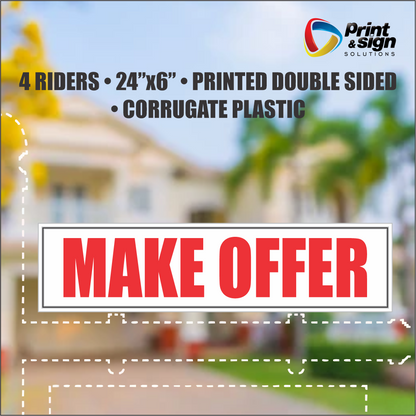 MAKE OFFER Real Estate Rider Sign – 6"x24" | Double-Sided Corrugated Plastic | Professional Realtor Yard Sign