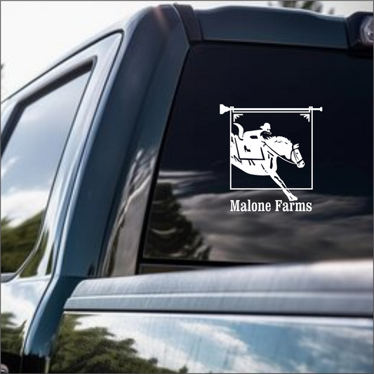 White Vinyl Decal MALONE FARMS With Transfer