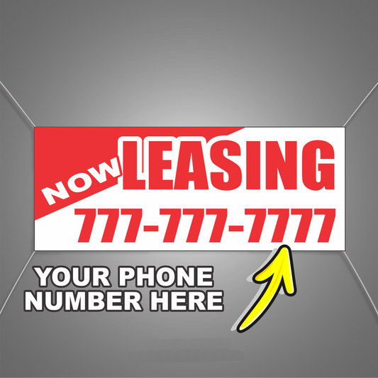 Customized NOW LEASING Vinyl Banner Add Your Phone Number