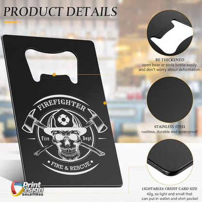FIREFIGHTER Laser Engraved Card Sized Bottle Opener (black)
