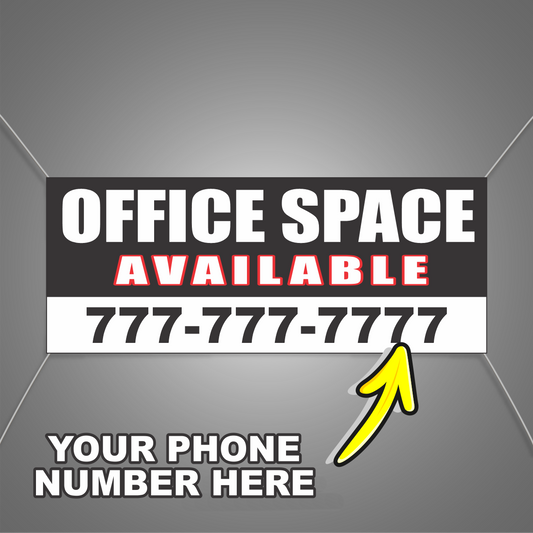 Customized OFFICE SPACE AVAILABLE Vinyl Banner Add Your Phone Number