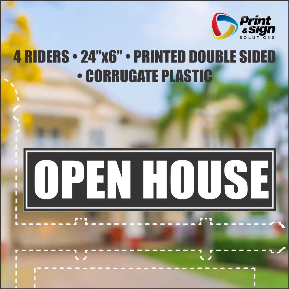 OPEN HOUSE Real Estate Rider Sign – 6"x24" | Double-Sided Corrugated Plastic | Professional Realtor Yard Sign