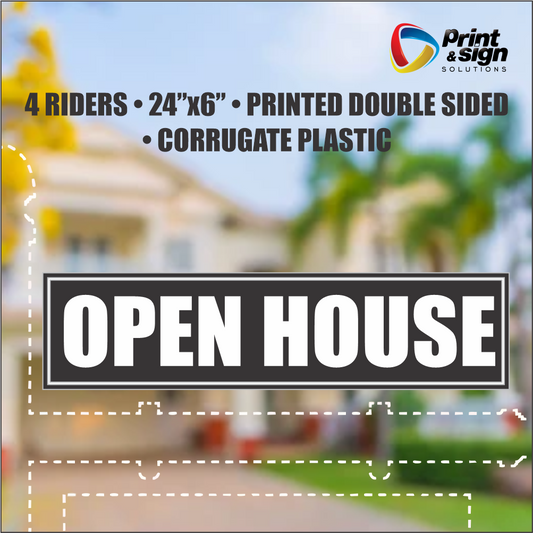 OPEN HOUSE Real Estate Rider Sign – 6"x24" | Double-Sided Corrugated Plastic | Professional Realtor Yard Sign