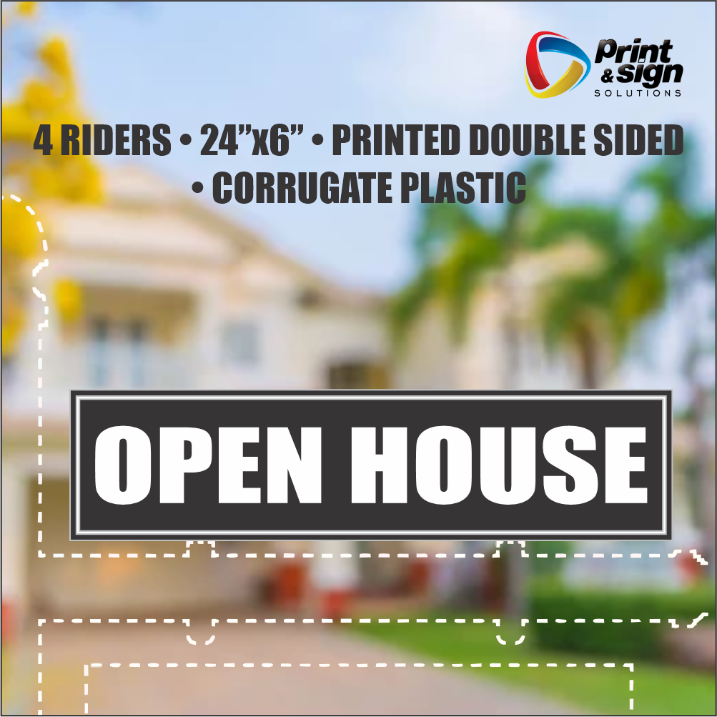 OPEN HOUSE Real Estate Rider Sign – 6"x24" | Double-Sided Corrugated Plastic | Professional Realtor Yard Sign