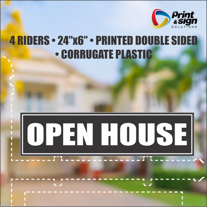 OPEN HOUSE Real Estate Rider Sign – 6"x24" | Double-Sided Corrugated Plastic | Professional Realtor Yard Sign