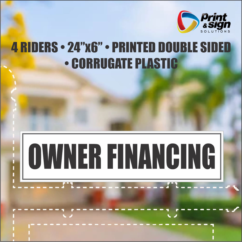 OWNER FINANCING Real Estate Rider Sign – 6"x24" | Double-Sided Corrugated Plastic | Professional Realtor Yard Sign
