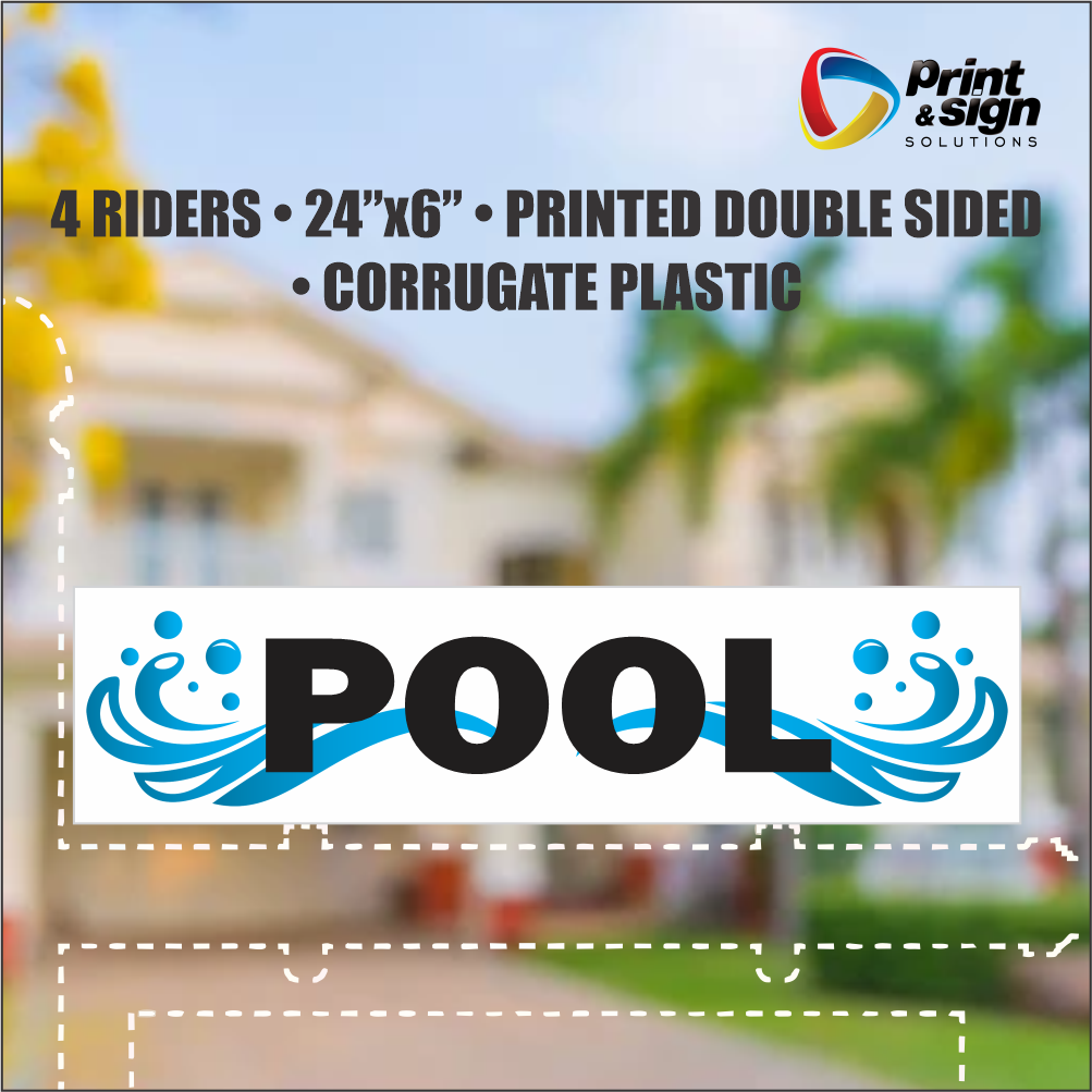 POOL Real Estate Rider Sign – 6"x24" | Double-Sided Corrugated Plastic | Professional Realtor Yard Sign