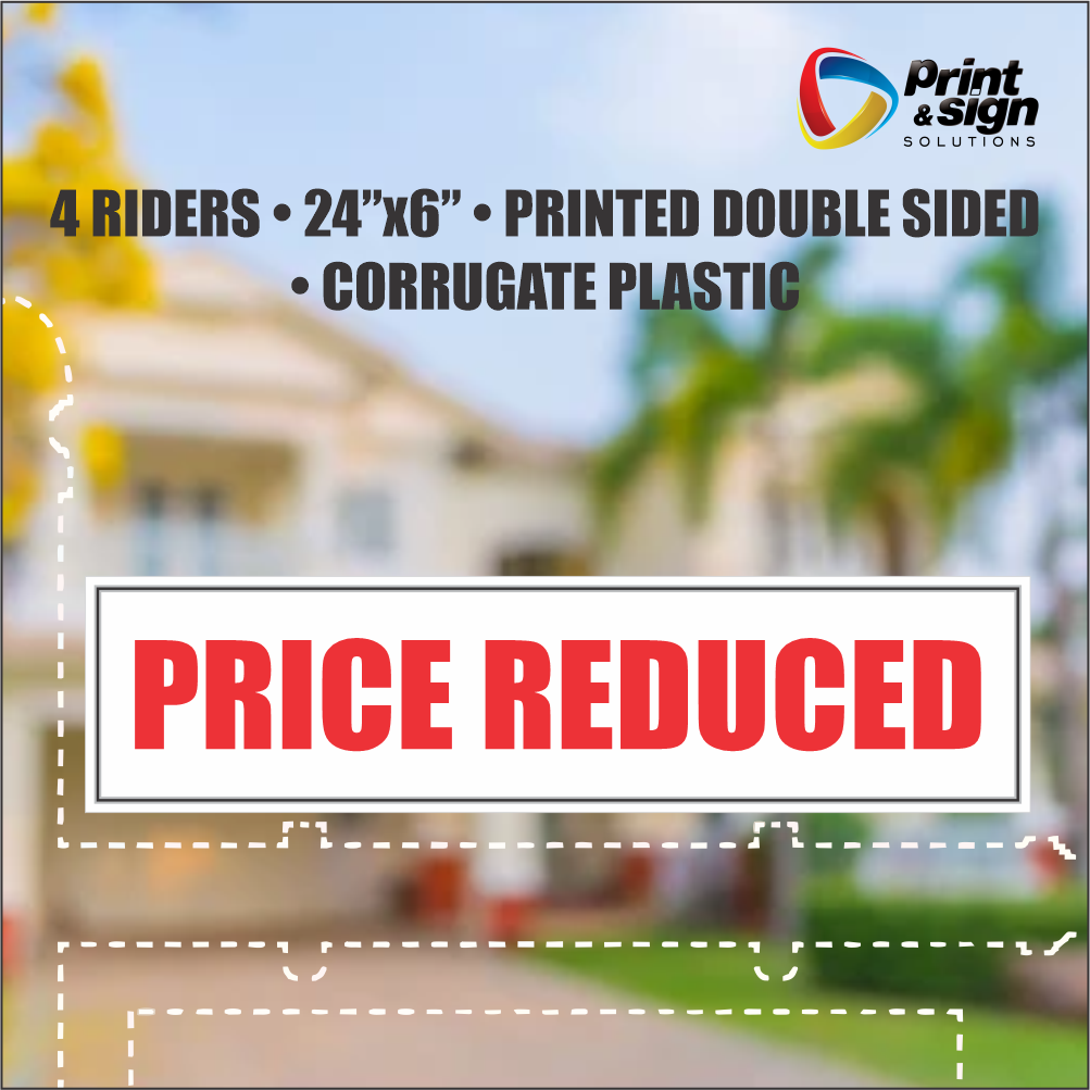 PRICE REDUCED Real Estate Rider Sign – 6"x24" | Double-Sided Corrugated Plastic | Professional Realtor Yard Sign