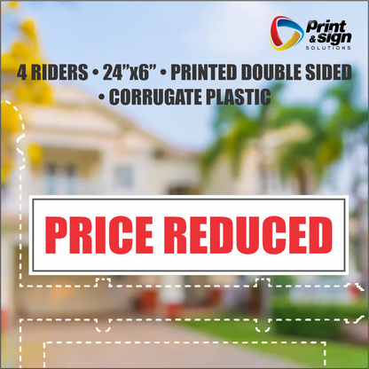 PRICE REDUCED Real Estate Rider Sign – 6"x24" | Double-Sided Corrugated Plastic | Professional Realtor Yard Sign