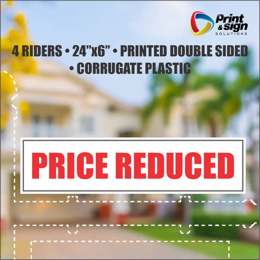 PRICE REDUCED Real Estate Rider Sign – 6"x24" | Double-Sided Corrugated Plastic | Professional Realtor Yard Sign
