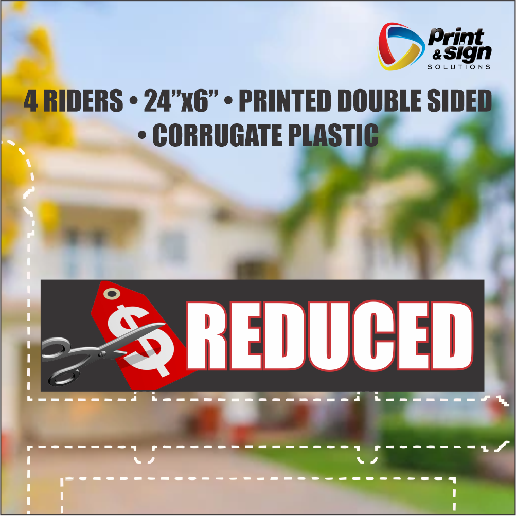 PRICE REDUCED Real Estate Rider Sign – 6"x24" | Double-Sided Corrugated Plastic | Professional Realtor Yard Sign