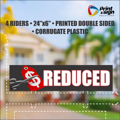 PRICE REDUCED Real Estate Rider Sign – 6"x24" | Double-Sided Corrugated Plastic | Professional Realtor Yard Sign