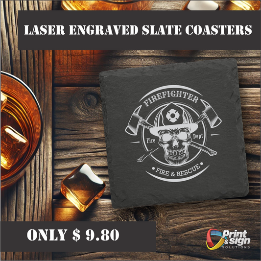 FIREFIGHTER Laser Engraved Slate Coaster