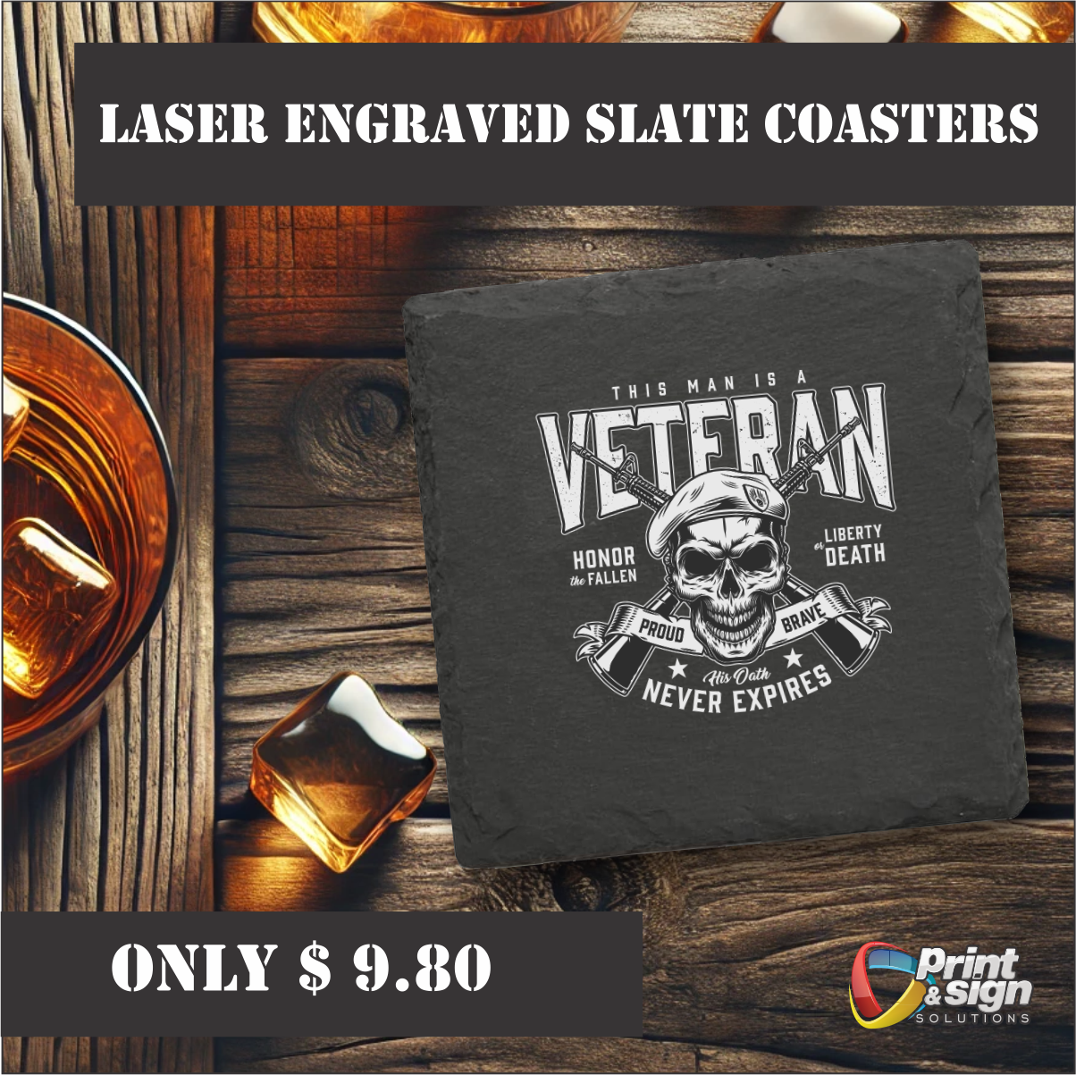 Laser Engraved VETERAN coasters