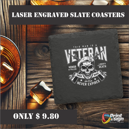 Laser Engraved VETERAN coasters