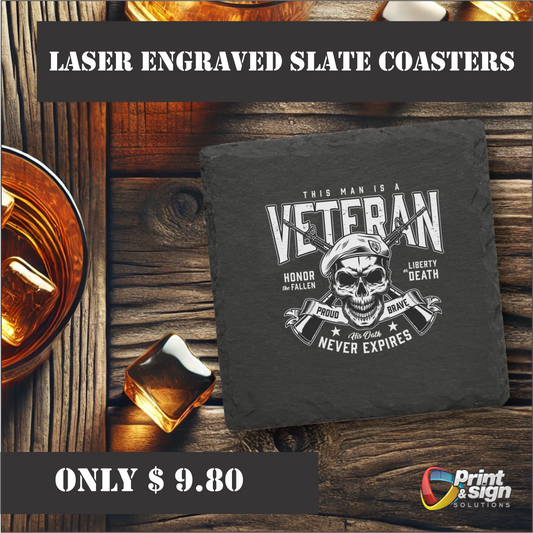 Laser Engraved VETERAN coasters