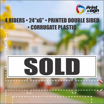 SOLD Real Estate Rider Sign – 6"x24" | Double-Sided Corrugated Plastic | Professional Realtor Yard Sign