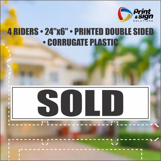 SOLD Real Estate Rider Sign – 6"x24" | Double-Sided Corrugated Plastic | Professional Realtor Yard Sign