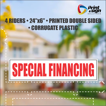 SPECIAL FINANCING Real Estate Rider Sign – 6"x24" | Double-Sided Corrugated Plastic | Professional Realtor Yard Sign