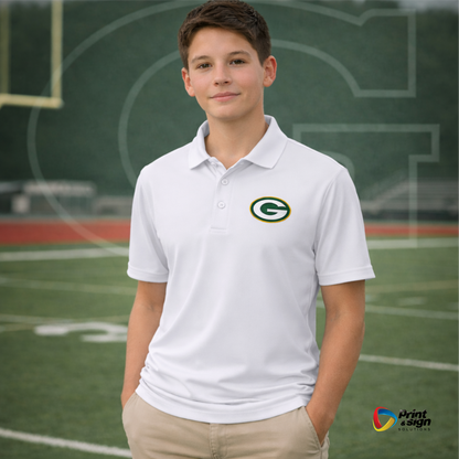 Gatewood Schools Performance White Polo Shirt – Moisture-Wicking Dry-Fit with Embroidered Logo