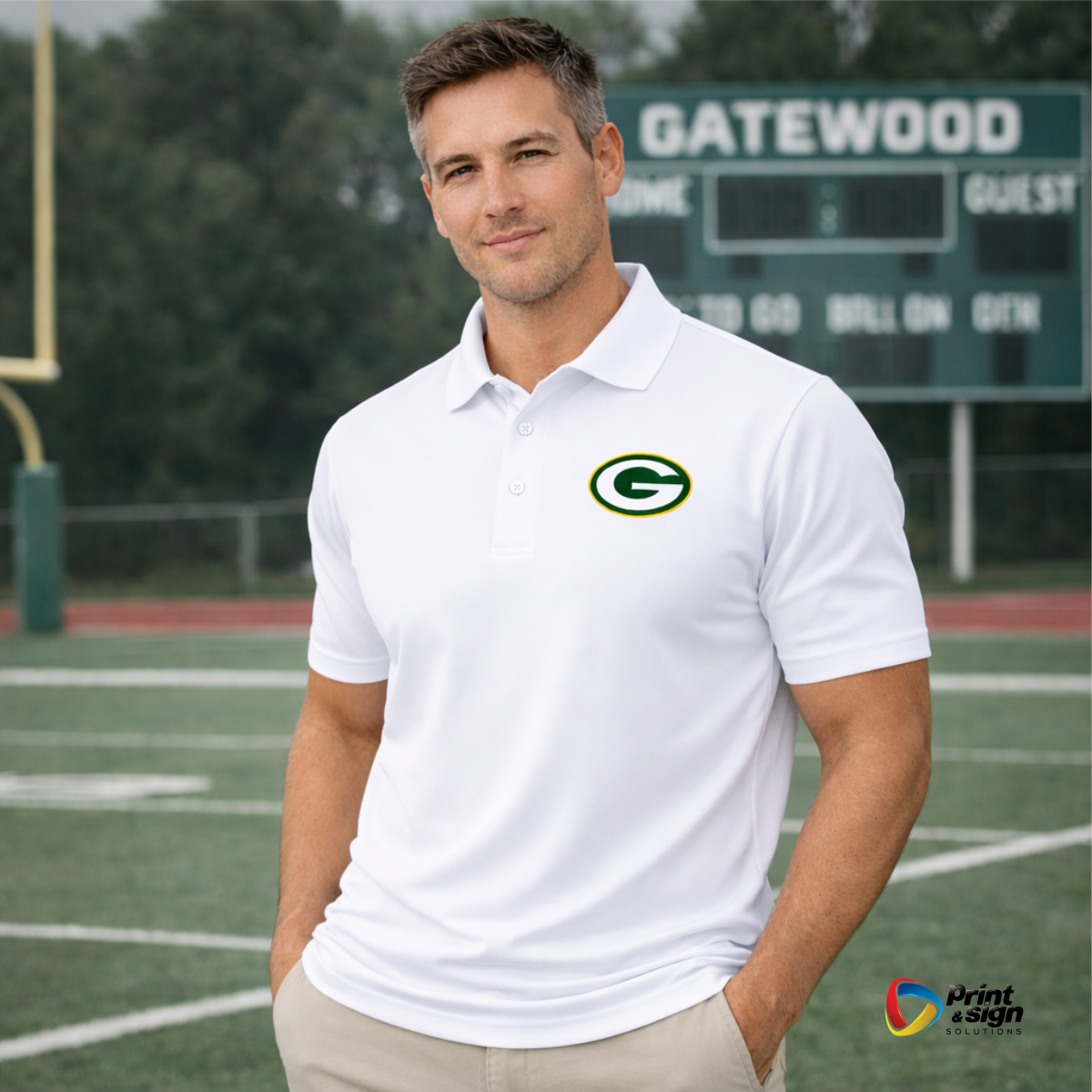Gatewood Schools Performance White Polo Shirt – Moisture-Wicking Dry-Fit with Embroidered Logo
