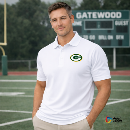 Gatewood Schools Performance White Polo Shirt – Moisture-Wicking Dry-Fit with Embroidered Logo