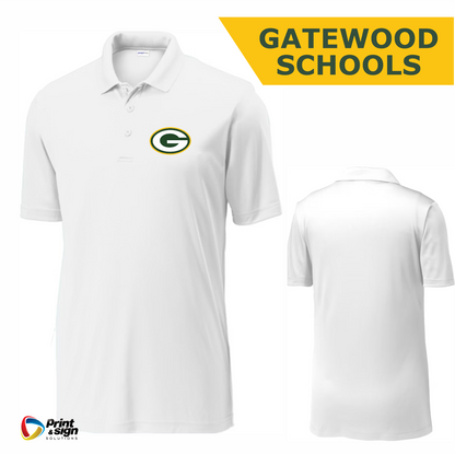 Gatewood Schools Performance White Polo Shirt – Moisture-Wicking Dry-Fit with Embroidered Logo