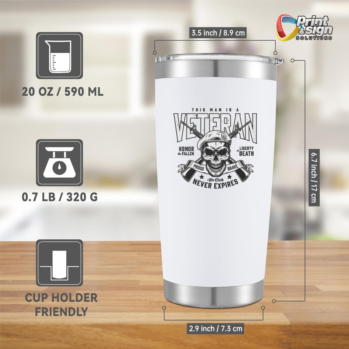 Laser Engraved Veteran 20oz Tumbler