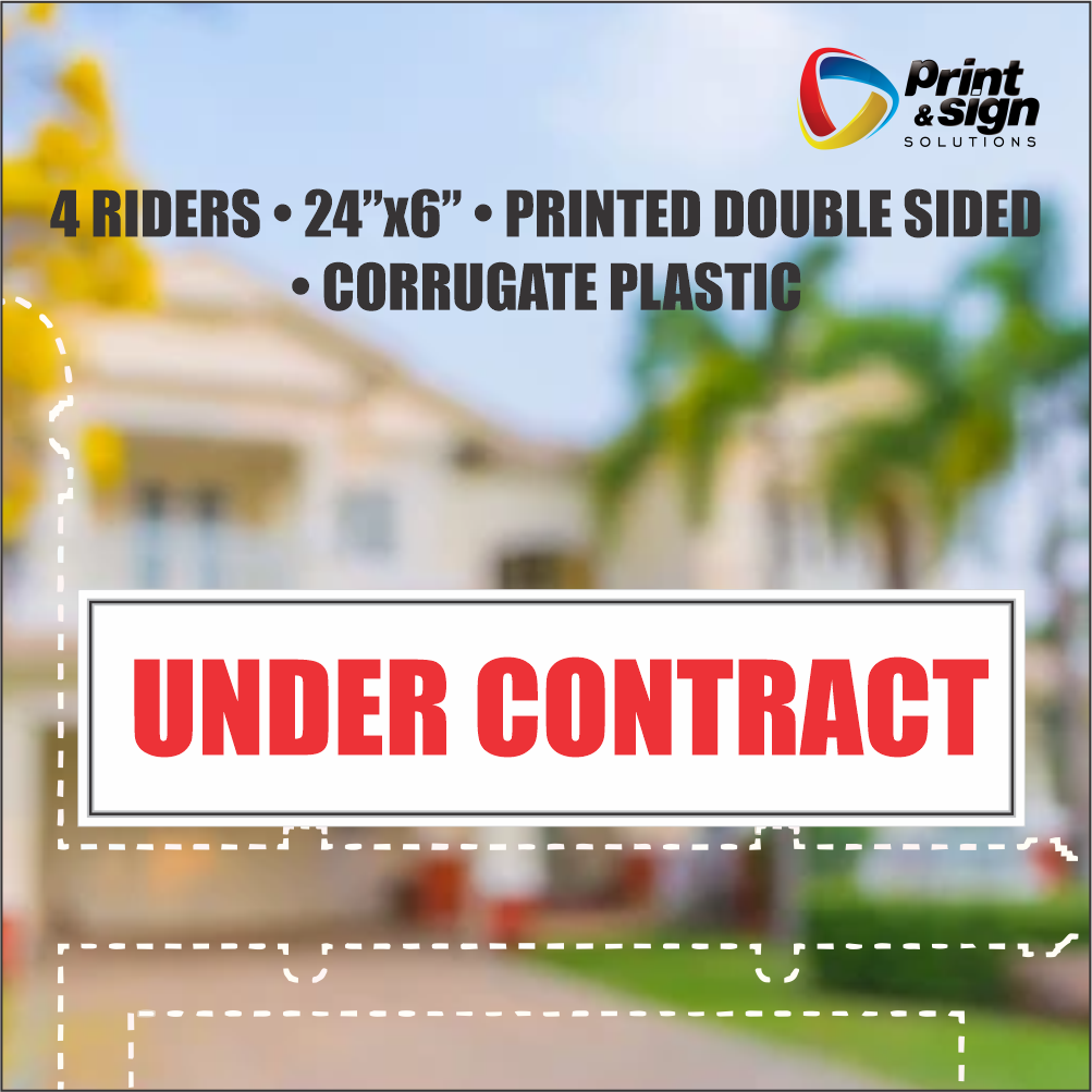 UNDER CONTRACT Real Estate Rider Sign – 6"x24" | Double-Sided Corrugated Plastic | Professional Realtor Yard Sign