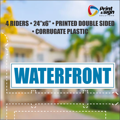 WATERFRONT Real Estate Rider Sign – 6"x24" | Double-Sided Corrugated Plastic | Professional Realtor Yard Sign