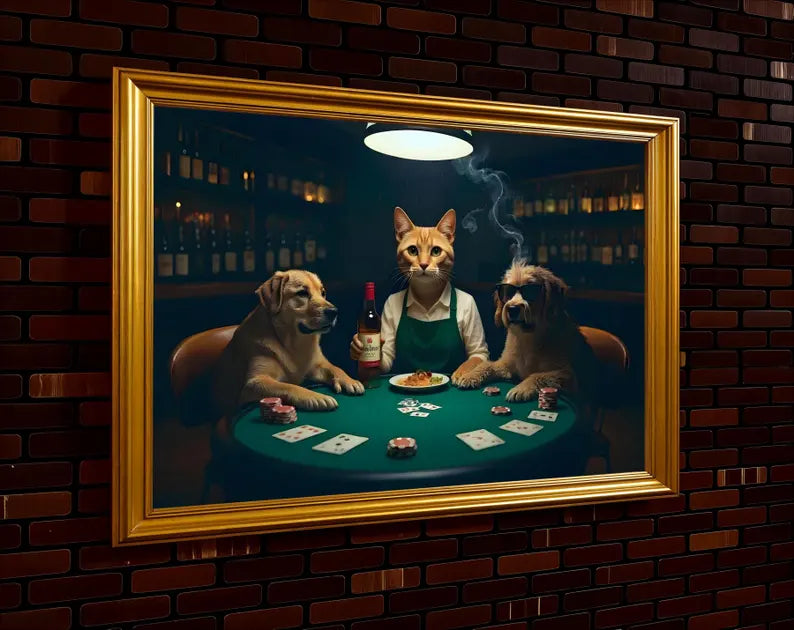 Animals Playing Poker Digital File Ready to Print High Definition PDF PNG File Format