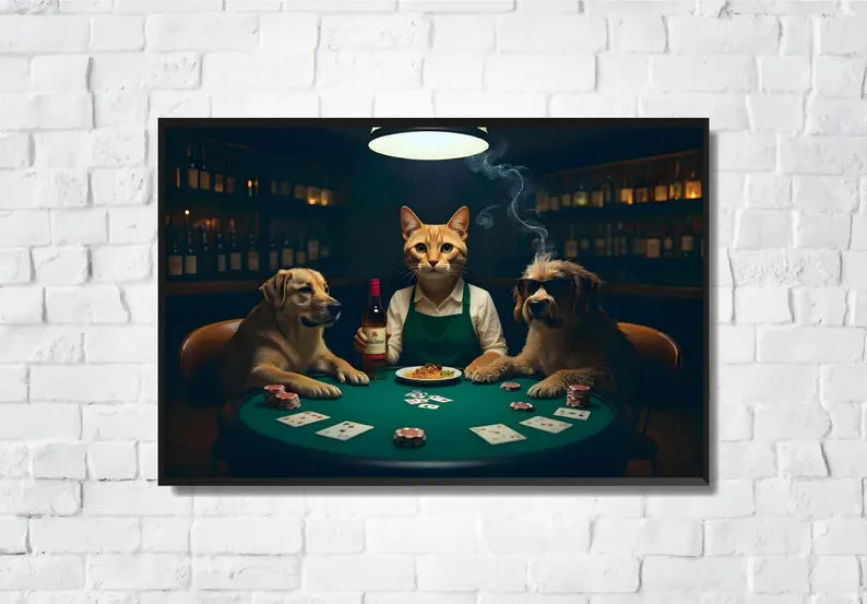 Animals Playing Poker Digital File Ready to Print High Definition PDF PNG File Format